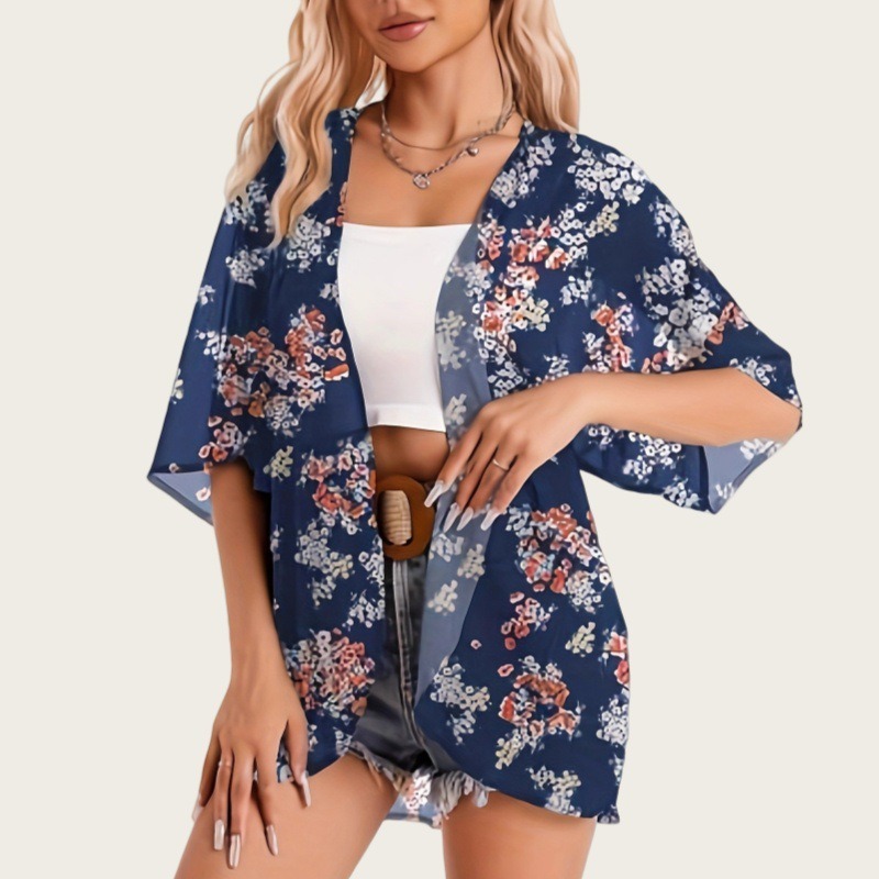 Kimono Sheer Floral - Maiô mulher 2025 quimono cardigan sheer