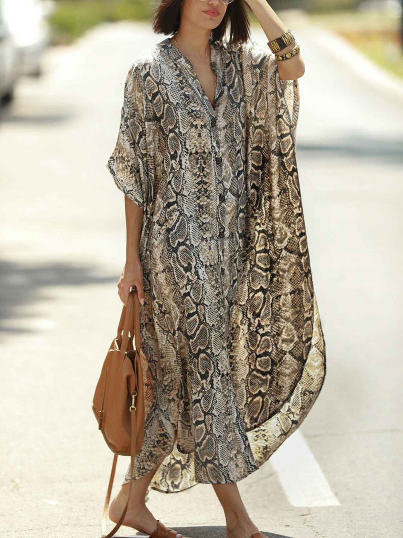 Cover Up Kaftan - Capa de Praia com Estampa Boêmia
