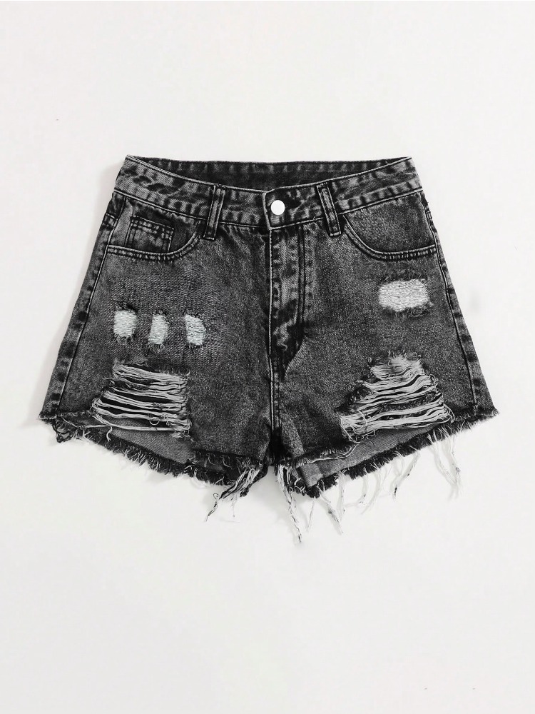 Shorts Denim Frayed - Novos Shorts Jeans Femininos Vintage Lavados