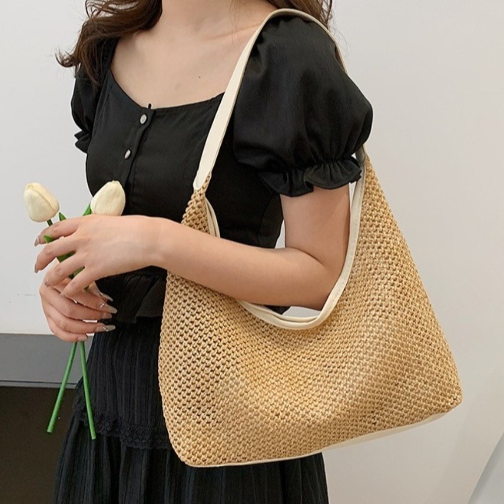 Tote Bag Beach - Bolsa de Palha Tecida em Cor