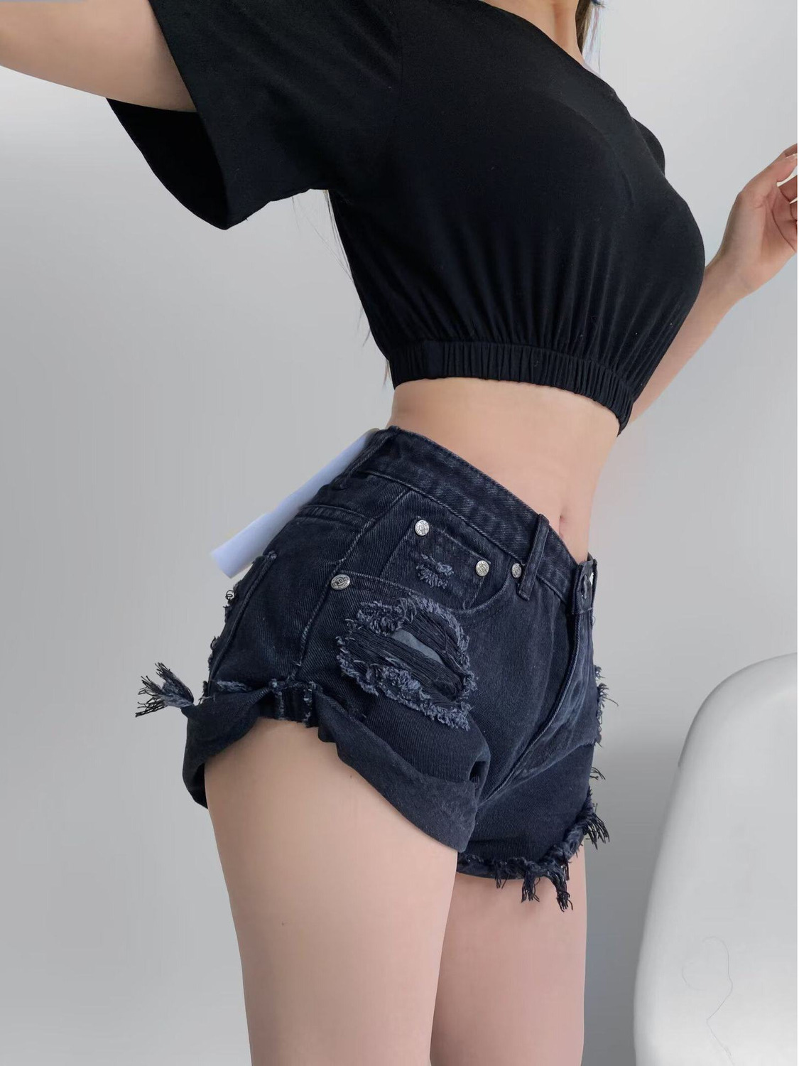 Shorts Denim Frayed - Shorts Jeans Feminino Y2K de Cintura