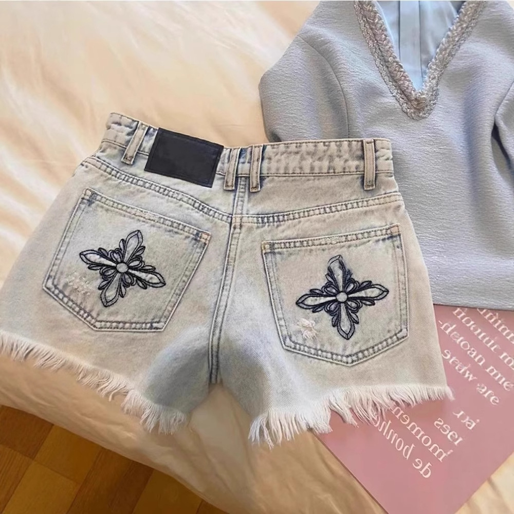 Shorts Denim Frayed - Shorts Jeans Feminino 2026 Verão Vintage