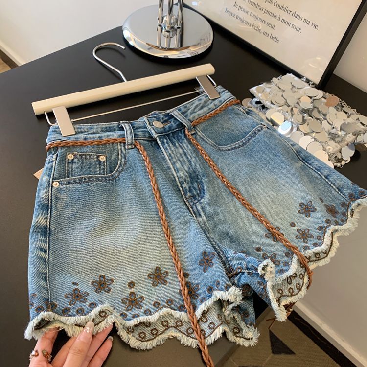 Shorts Denim Frayed - Shorts Jeans Vintage Respirável para Mulheres,