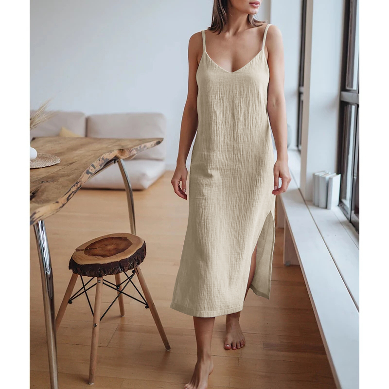 Vestido de musselina sem manga - Linen Dress Wrap avaliação e preço