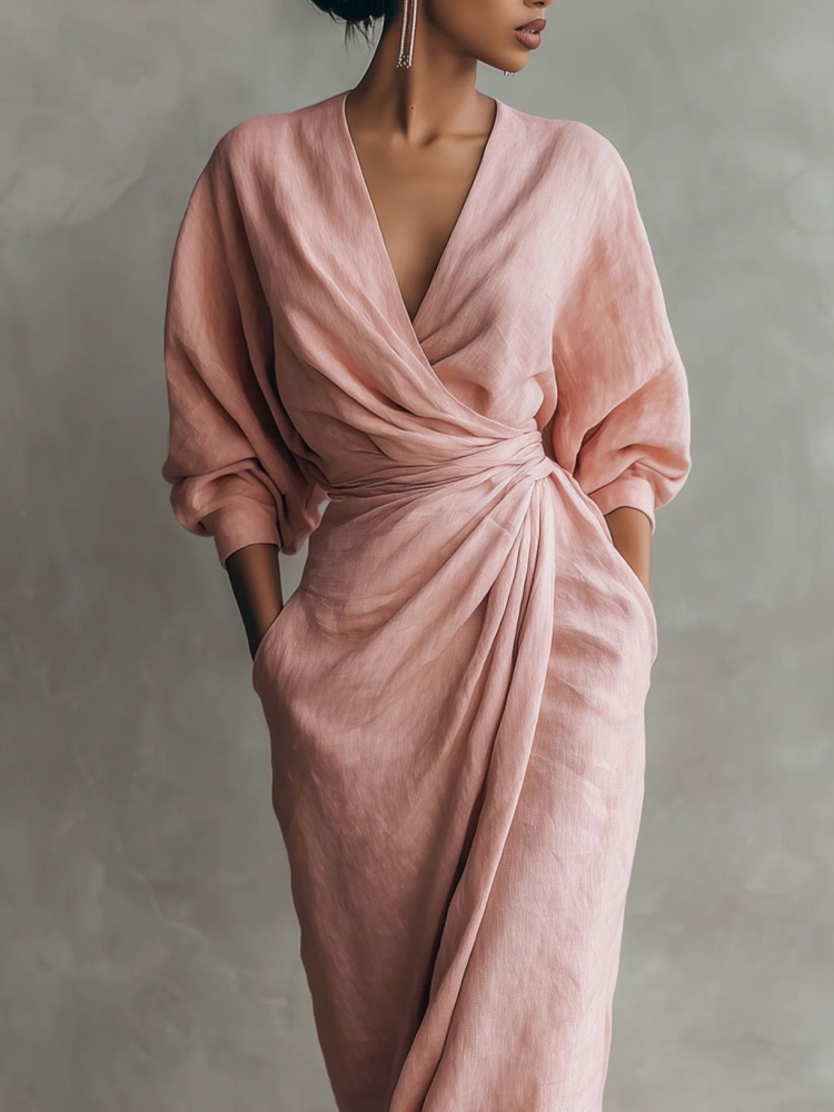 Vestido Maxi Feminino Elegante - Linen Dress Wrap avaliação e preço