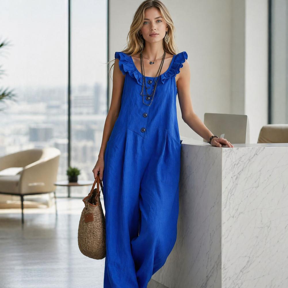 Macacão feminino com babados e - Jumpsuit Linen Relaxed avaliação e preço