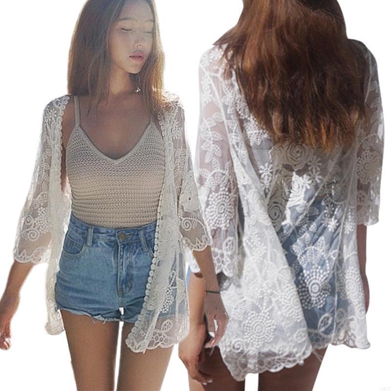 Women Lace Open Front Kimono C - Kimono Sheer Floral avaliação e preço
