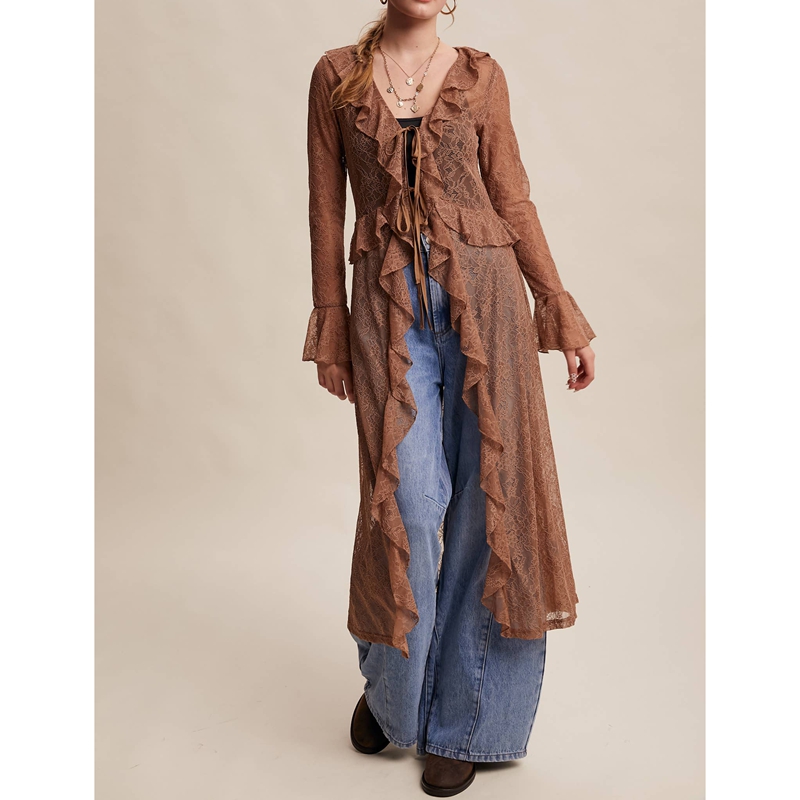Cardigã Feminino Longo Transpa - Kimono Sheer Floral avaliação e preço