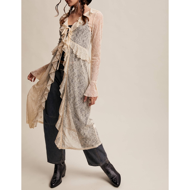 Cardigã Feminino Longo Transpa - Kimono Sheer Floral avaliação e preço
