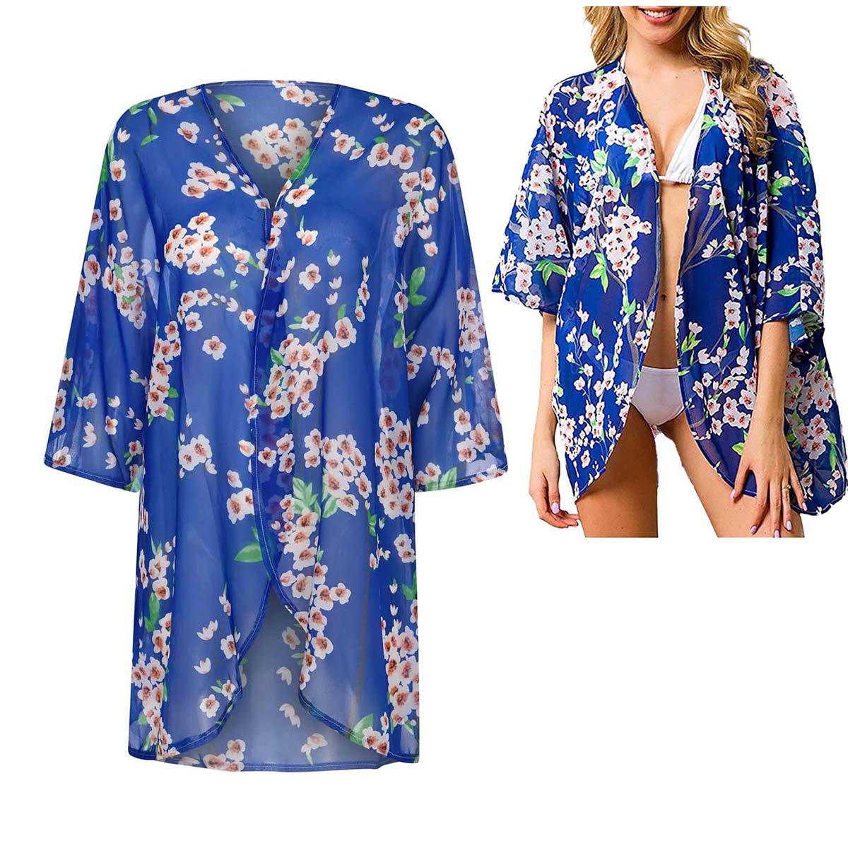 Cardigans kimono de chiffon tr - Kimono Sheer Floral avaliação e preço