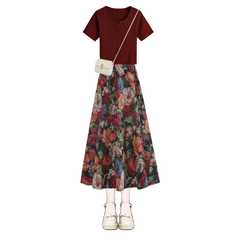 Mulheres sorte vinho tinto cam - Midi Skirt Floral avaliação e preço
